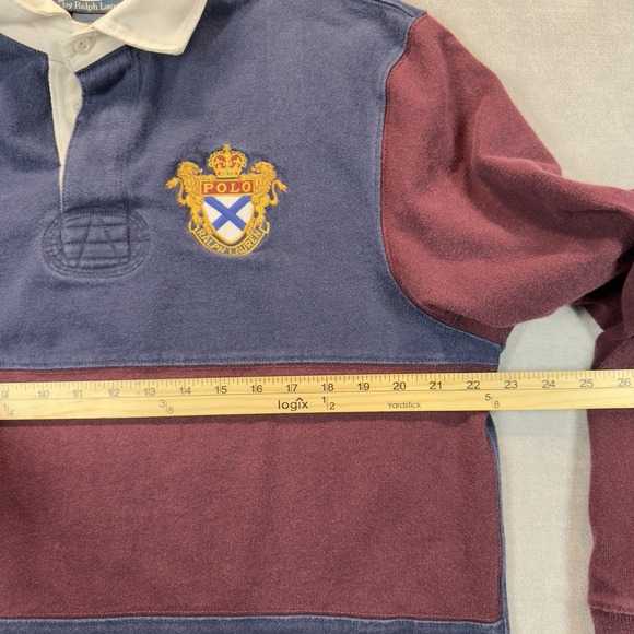 Polo Ralph Lauren Rugby Shirt Mens XL Blue Burgundy Striped Crest Heavyweight - Picture 9 of 11